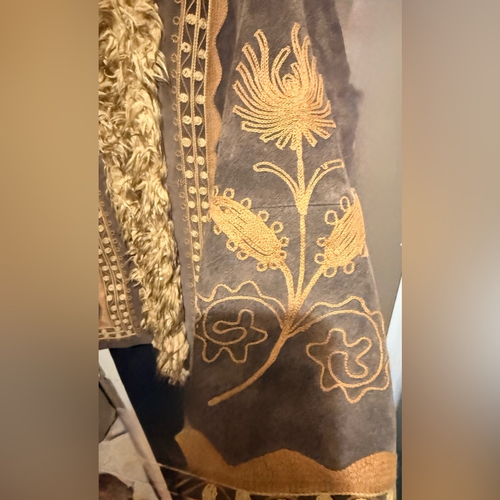 Penny Lane Massini Brown Embroidered suede, leather vintage Jacket with Faux Fur - Picture 6 of 16